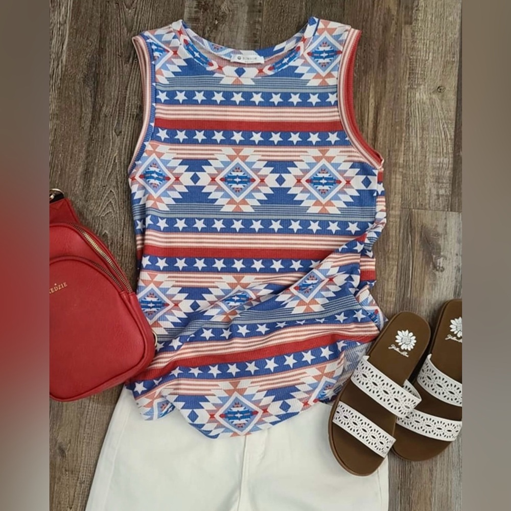 NEW Red, White, & Blue American Aztec Tank Size XL